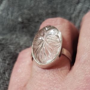 Clear Quartz Carved Ring ~ 925 Silver